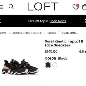 Sorel Kinetic Impact II Lace Sneakers - Black and White